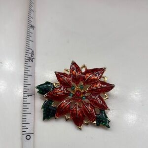 Elegant Poinsettia Brooch - Red and Green
